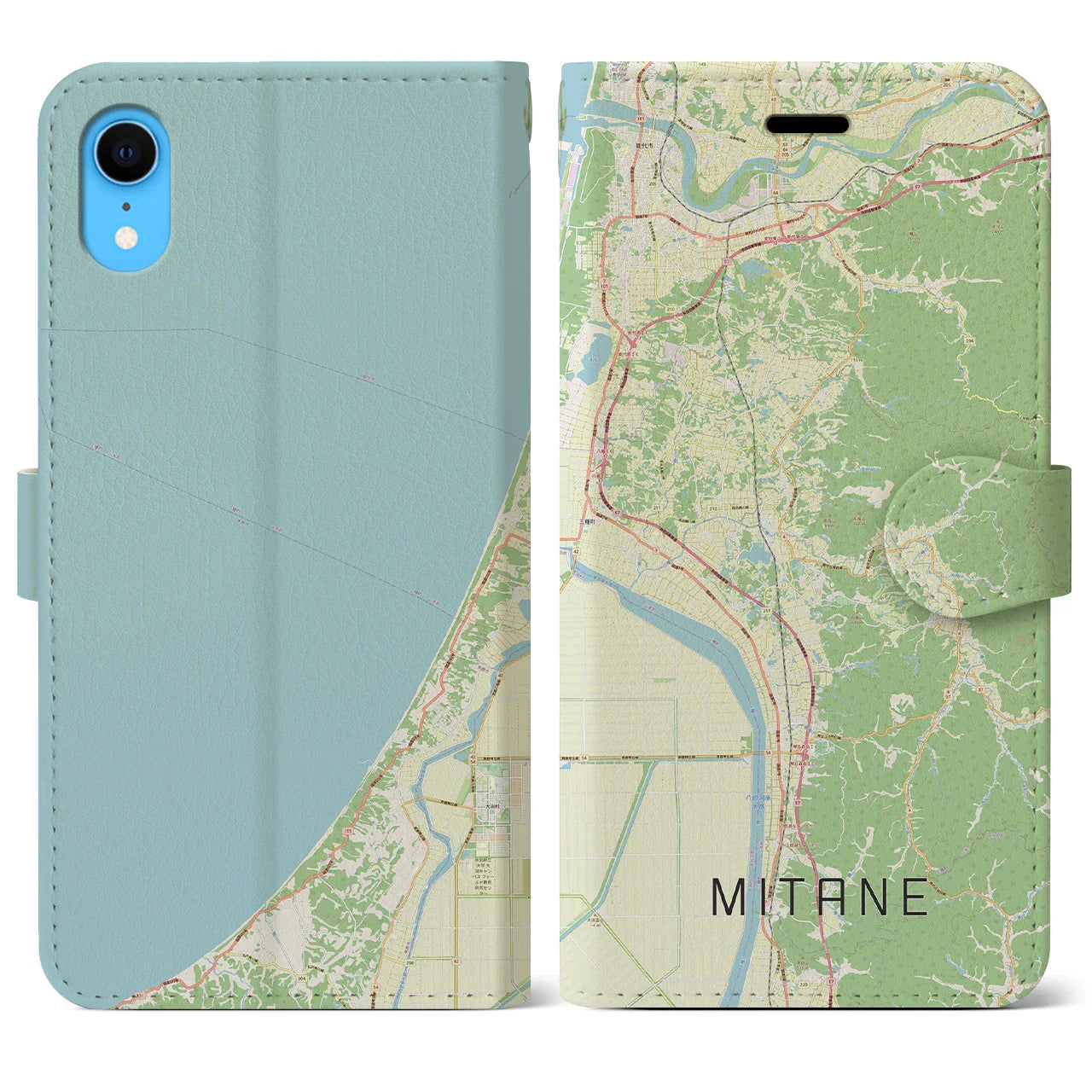 【三種(秋田県)】地図柄iPhoneケース(手帳タイプ)ナチュラル・iPhone XR 用