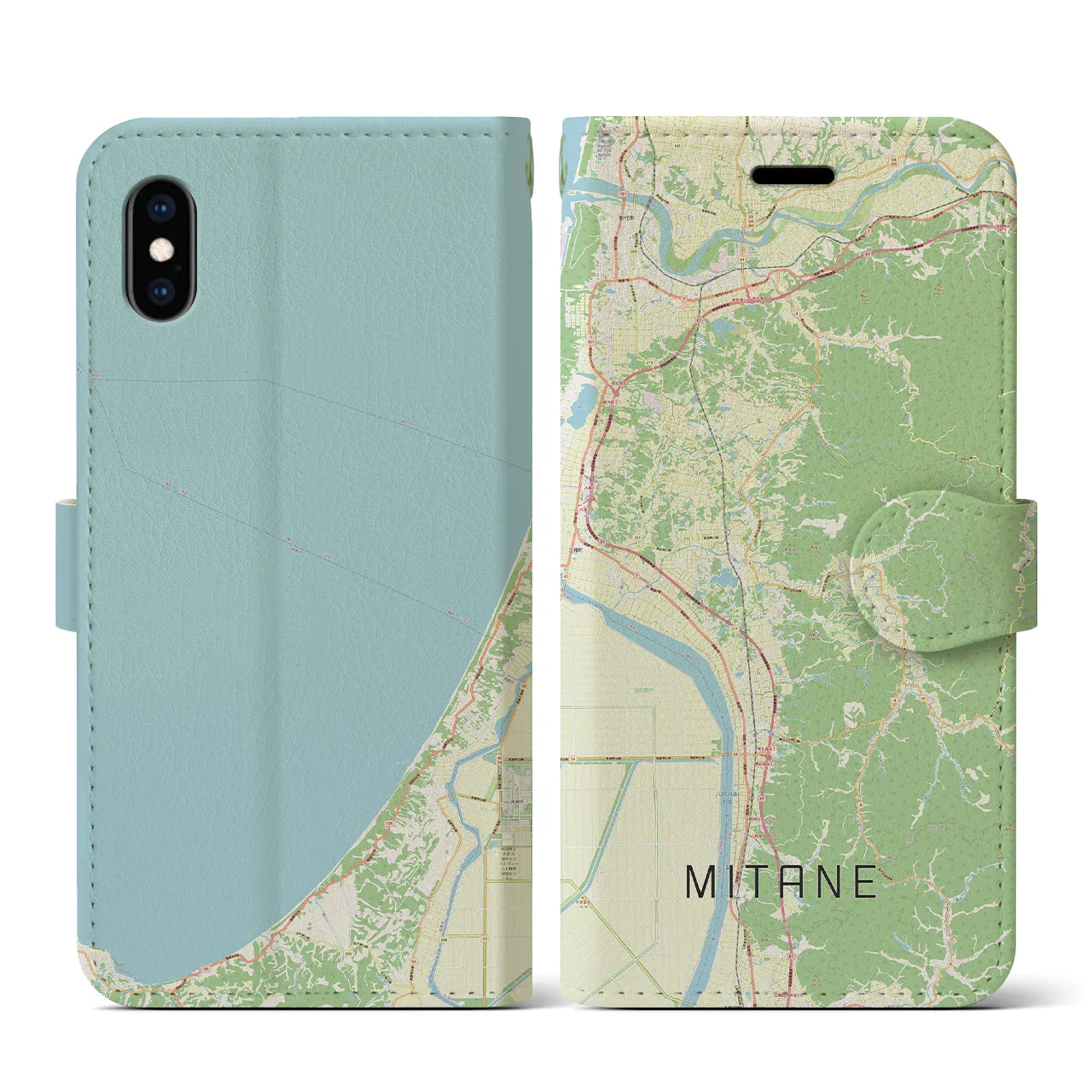 【三種(秋田県)】地図柄iPhoneケース(手帳タイプ)ナチュラル・iPhone XS / X 用