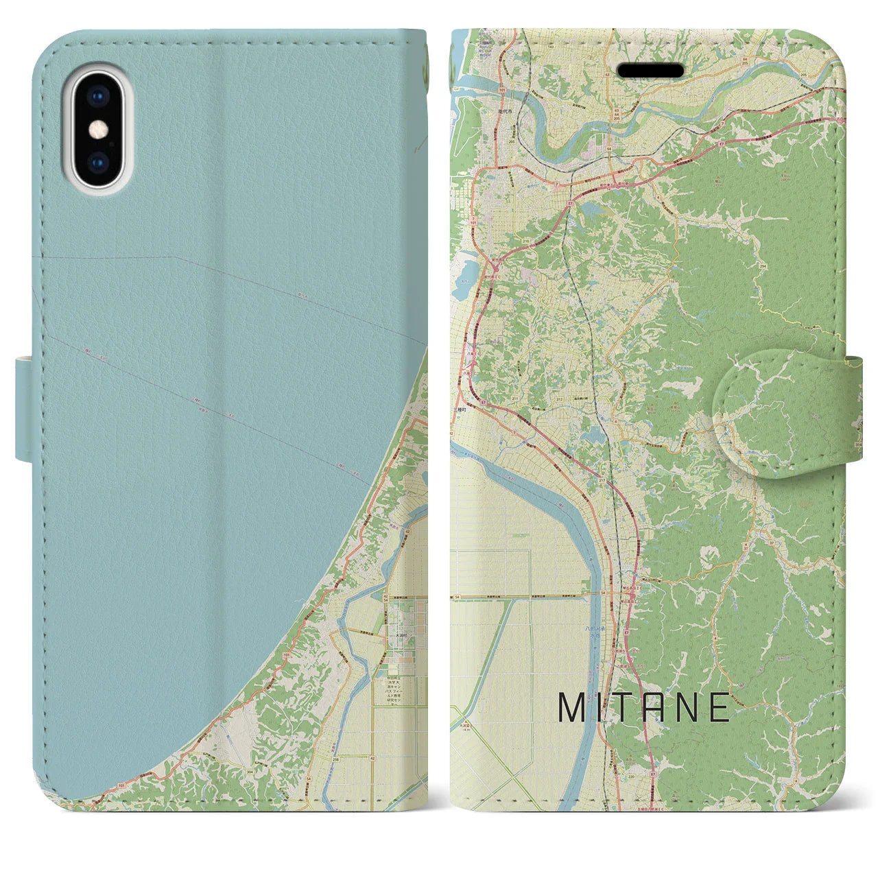 【三種(秋田県)】地図柄iPhoneケース(手帳タイプ)ナチュラル・iPhone XS Max 用