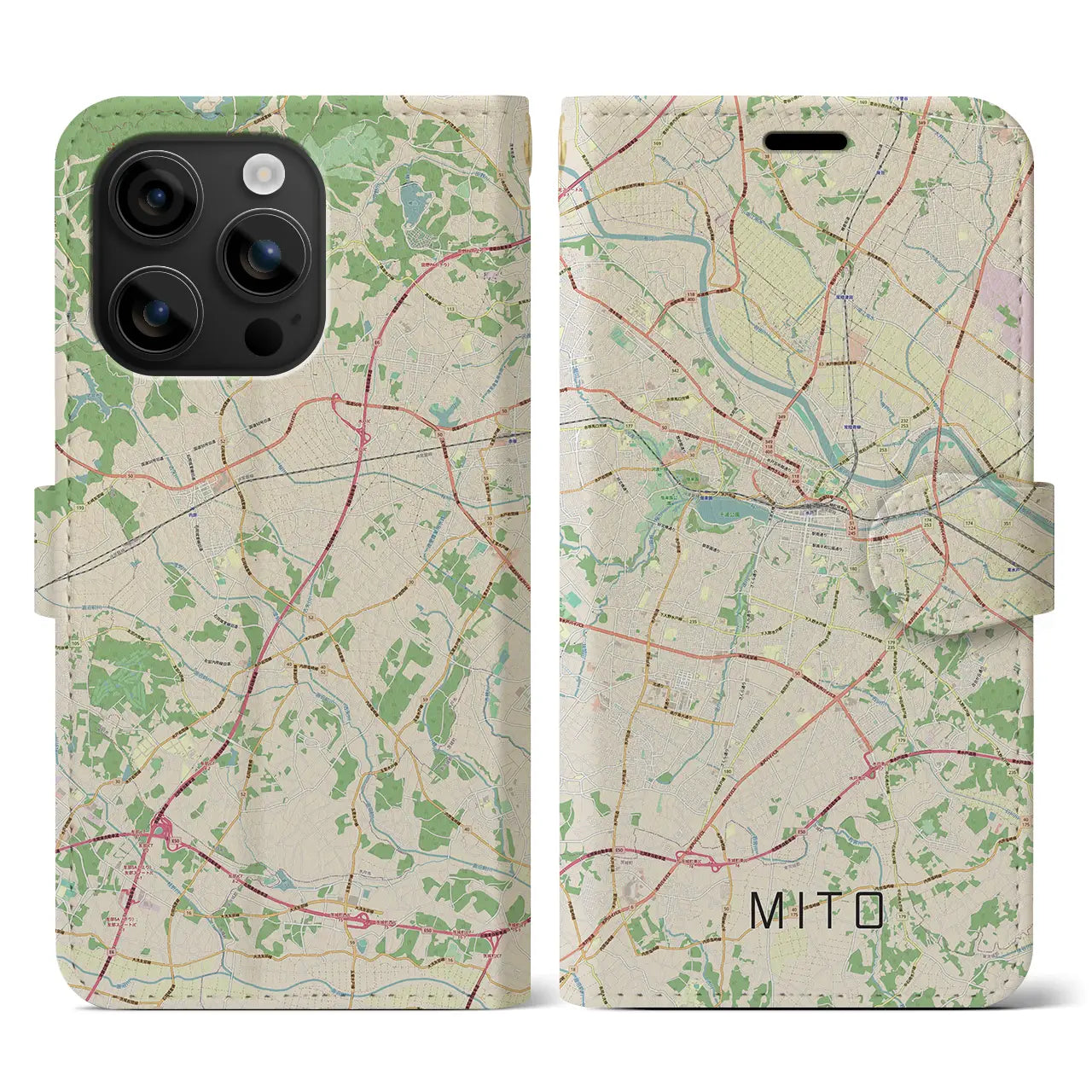 【水戸(茨城県)】地図柄iPhoneケース(手帳タイプ)ナチュラル・iPhone 16 用