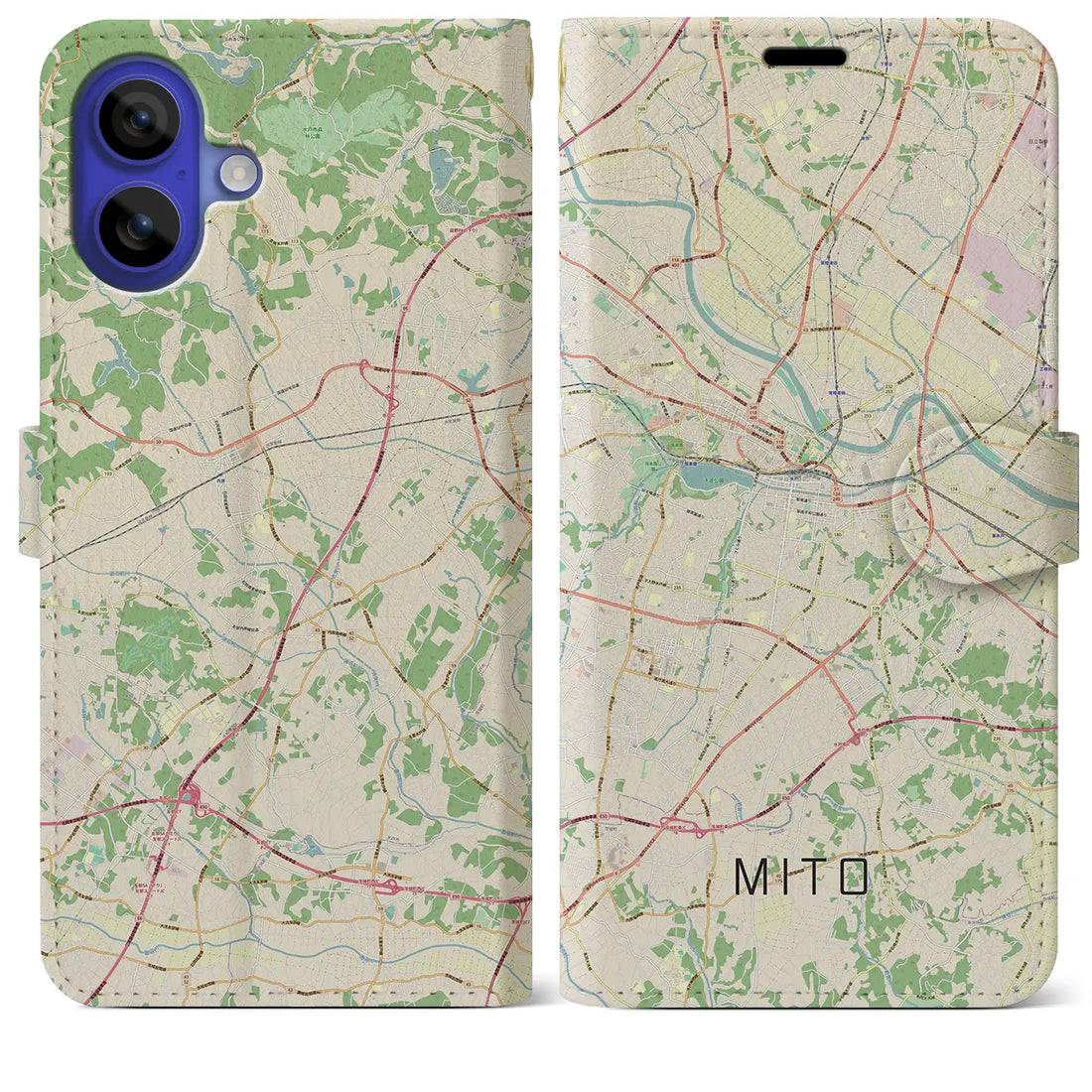 【水戸(茨城県)】地図柄iPhoneケース(手帳タイプ)ナチュラル・iPhone 16 Pro Max 用