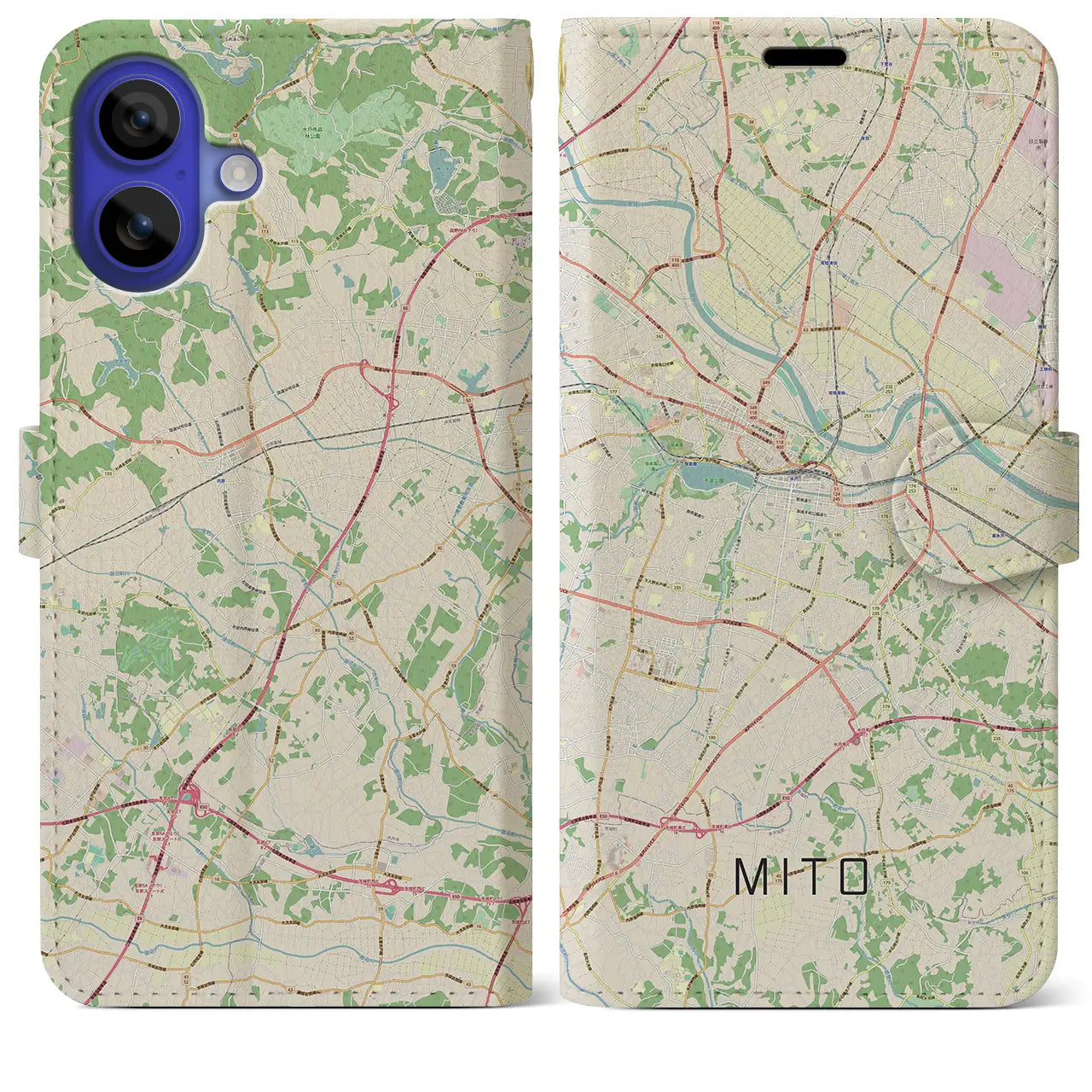 【水戸(茨城県)】地図柄iPhoneケース(手帳タイプ)ナチュラル・iPhone 16 Pro Max 用