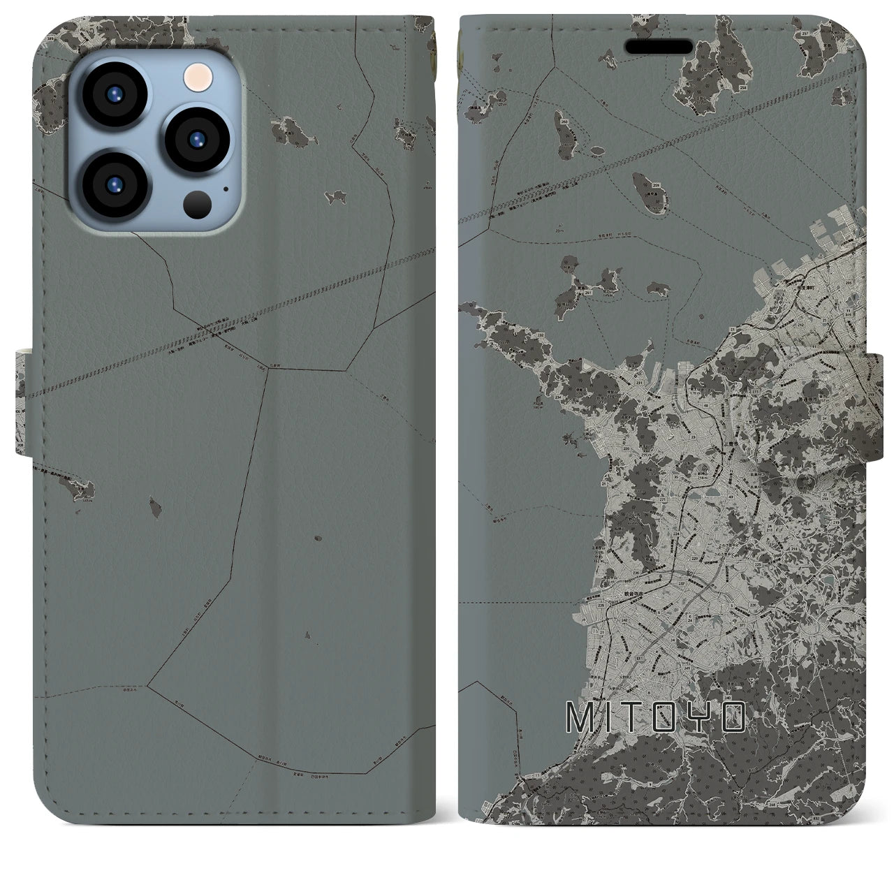【三豊(香川県)】地図柄iPhoneケース(手帳タイプ)モノトーン・iPhone 13 Pro Max 用