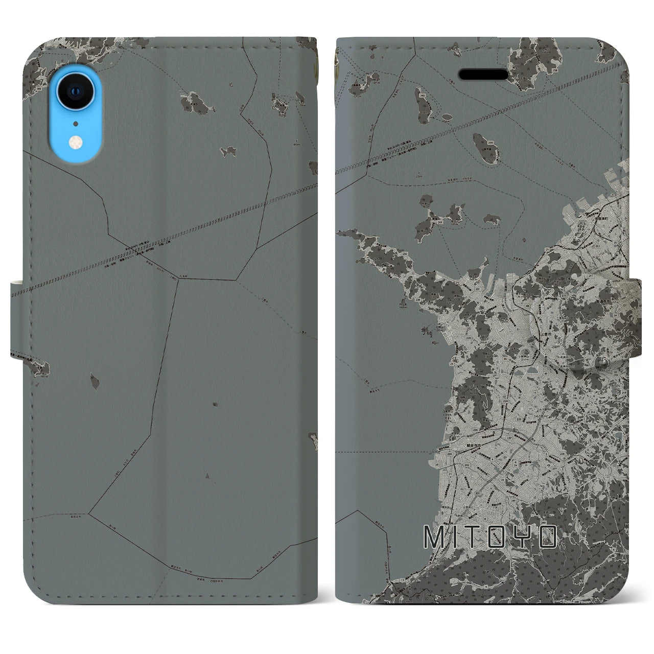 【三豊(香川県)】地図柄iPhoneケース(手帳タイプ)モノトーン・iPhone XR 用