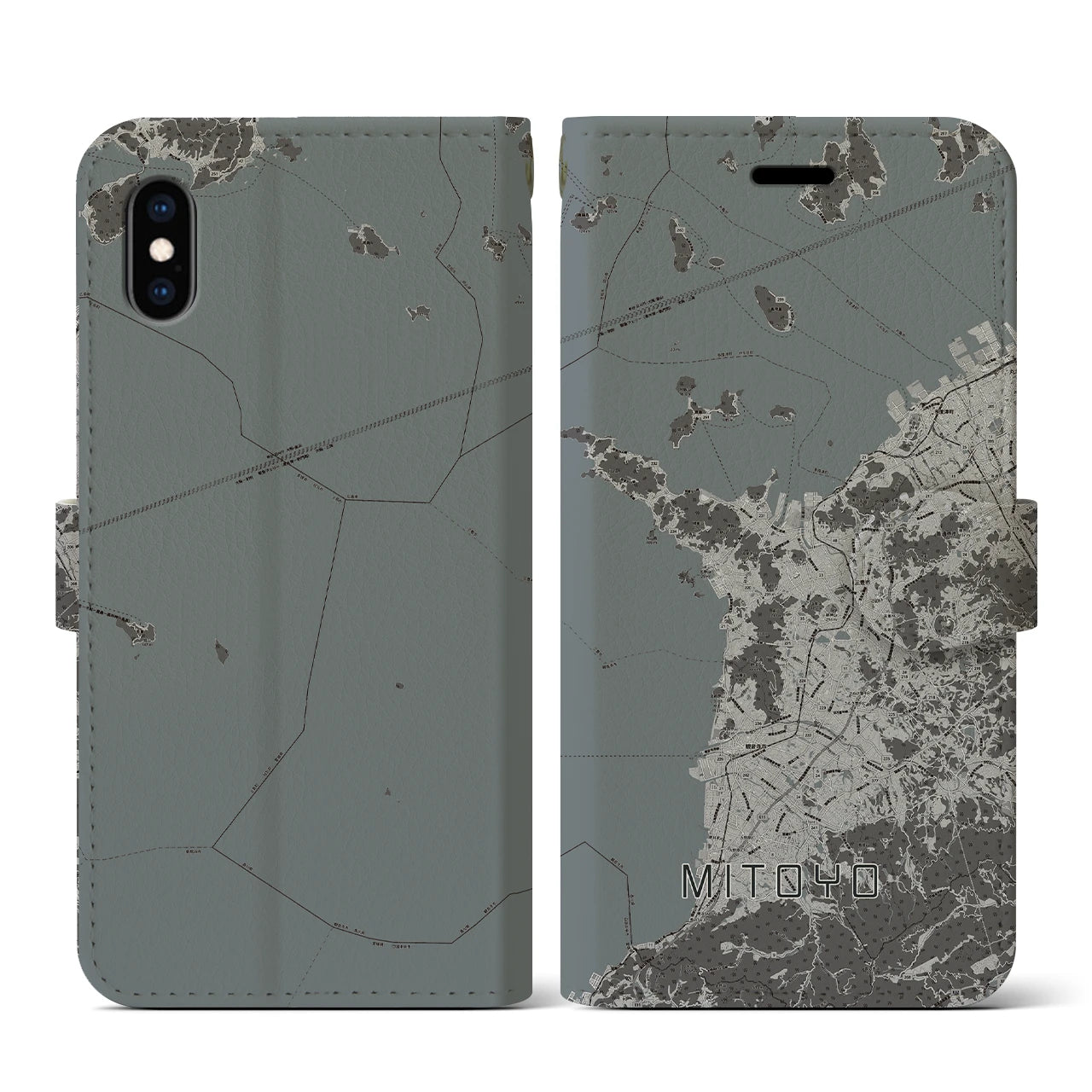 【三豊(香川県)】地図柄iPhoneケース(手帳タイプ)モノトーン・iPhone XS / X 用