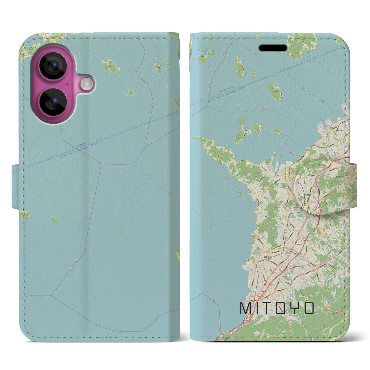 【三豊(香川県)】地図柄iPhoneケース(手帳タイプ)ナチュラル・iPhone 16 Pro 用