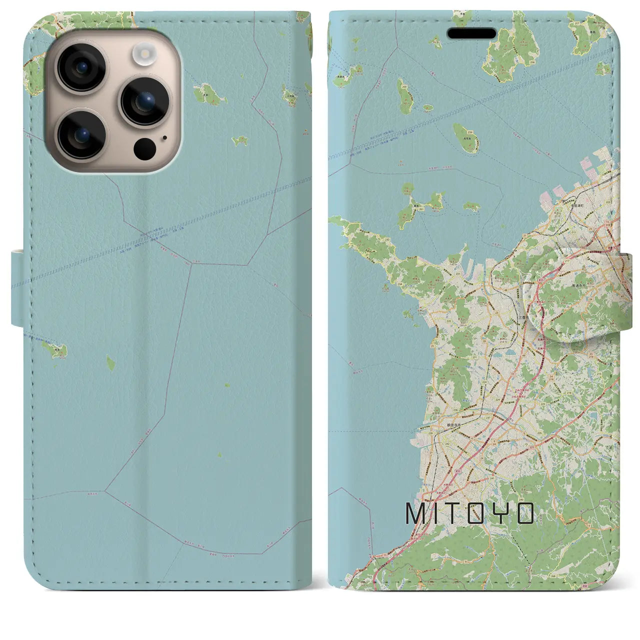 【三豊(香川県)】地図柄iPhoneケース(手帳タイプ)ナチュラル・iPhone 16 Plus 用