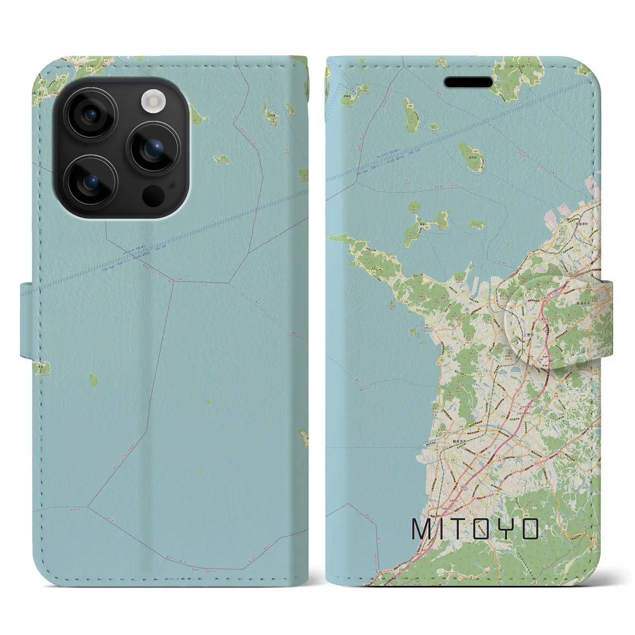 【三豊(香川県)】地図柄iPhoneケース(手帳タイプ)ナチュラル・iPhone 16 用