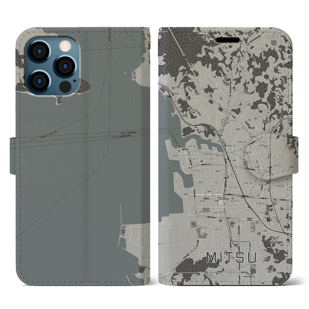 【三津(愛媛県)】地図柄iPhoneケース(手帳タイプ)