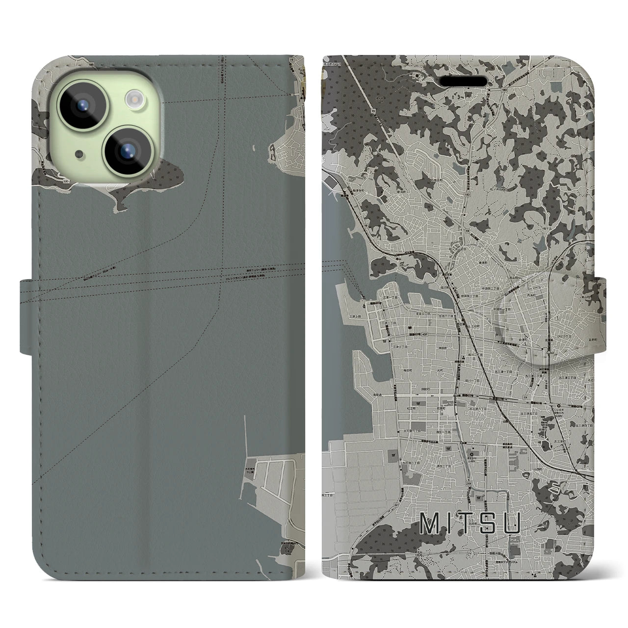 【三津(愛媛県)】地図柄iPhoneケース(手帳タイプ)