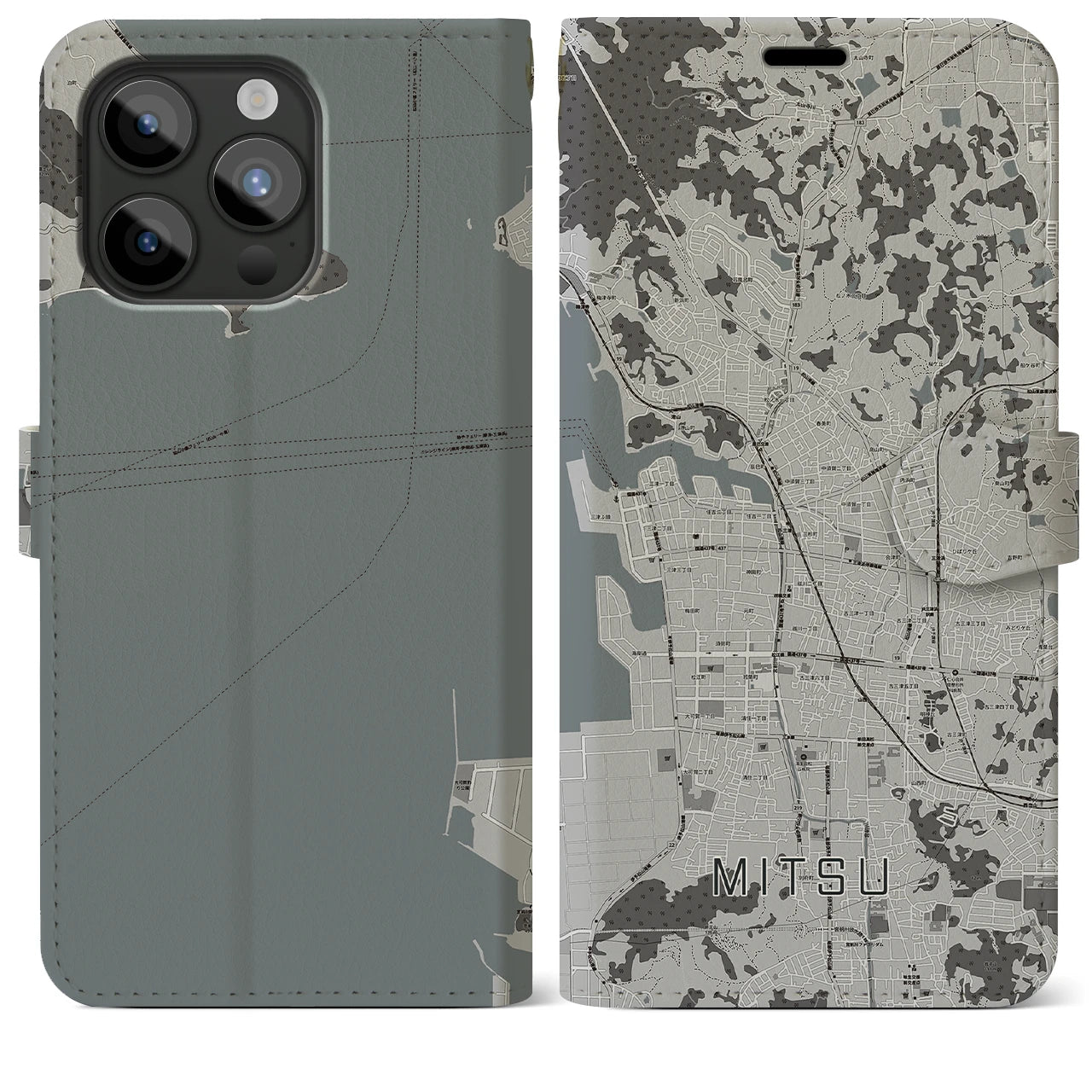 【三津(愛媛県)】地図柄iPhoneケース(手帳タイプ)