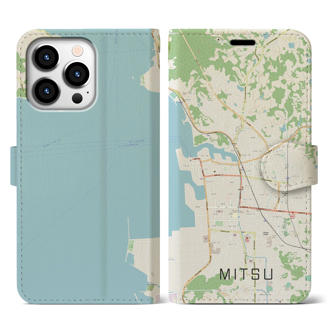 【三津(愛媛県)】地図柄iPhoneケース(手帳タイプ)