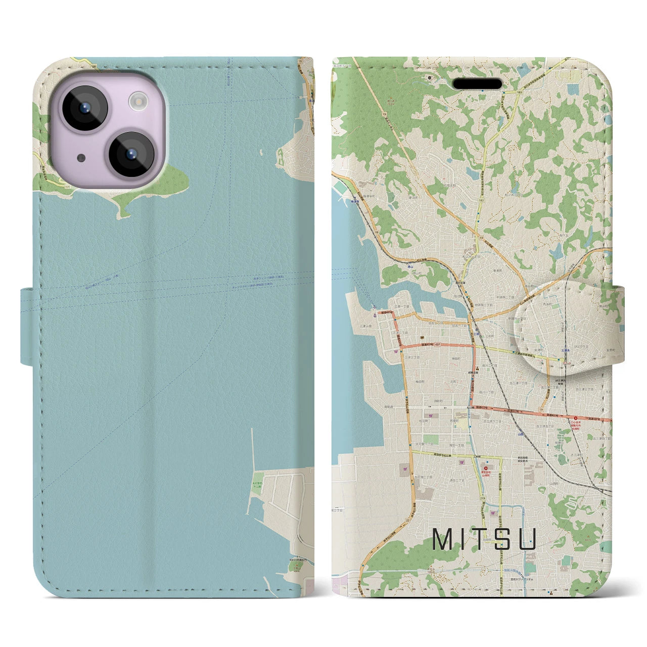 【三津(愛媛県)】地図柄iPhoneケース(手帳タイプ)