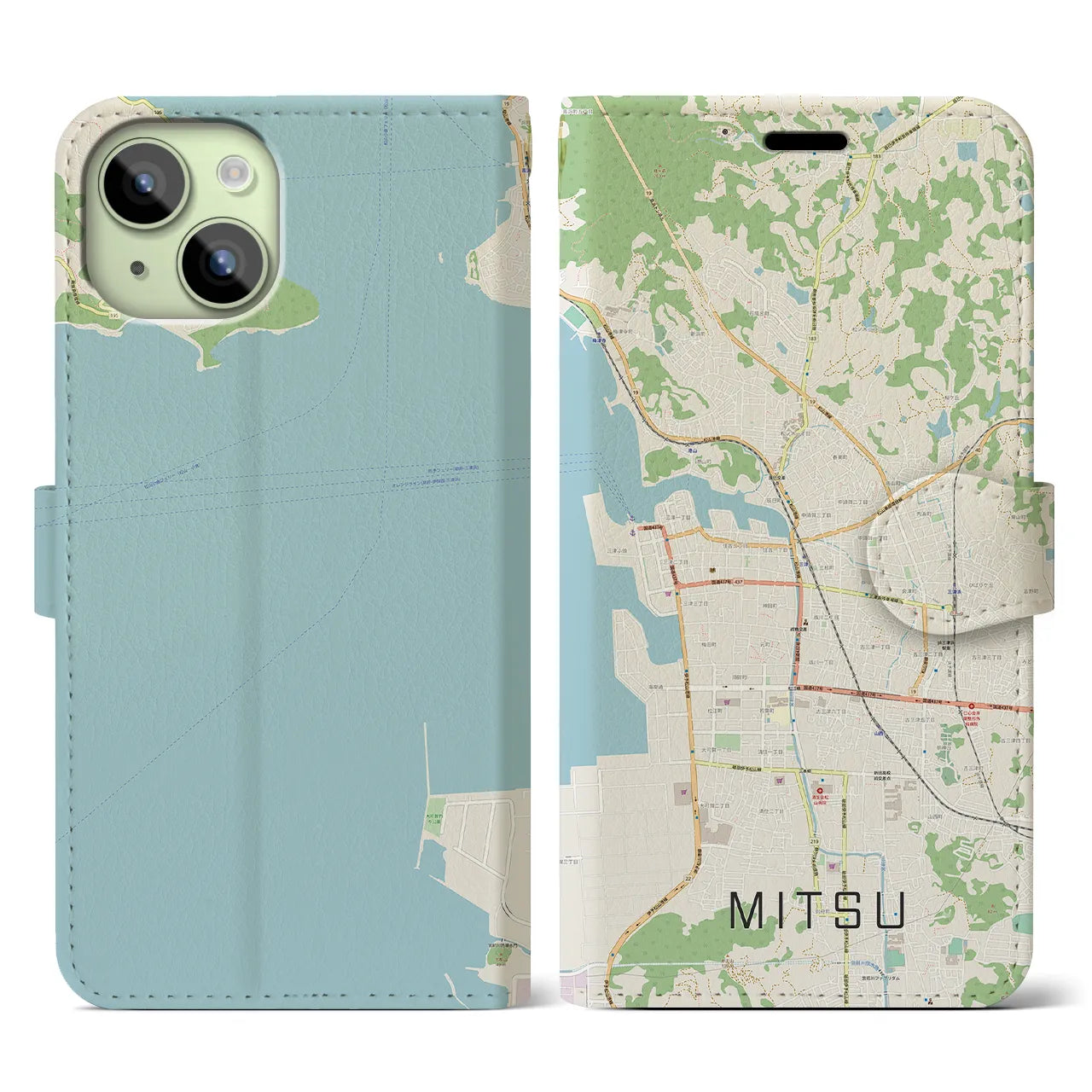 【三津(愛媛県)】地図柄iPhoneケース(手帳タイプ)