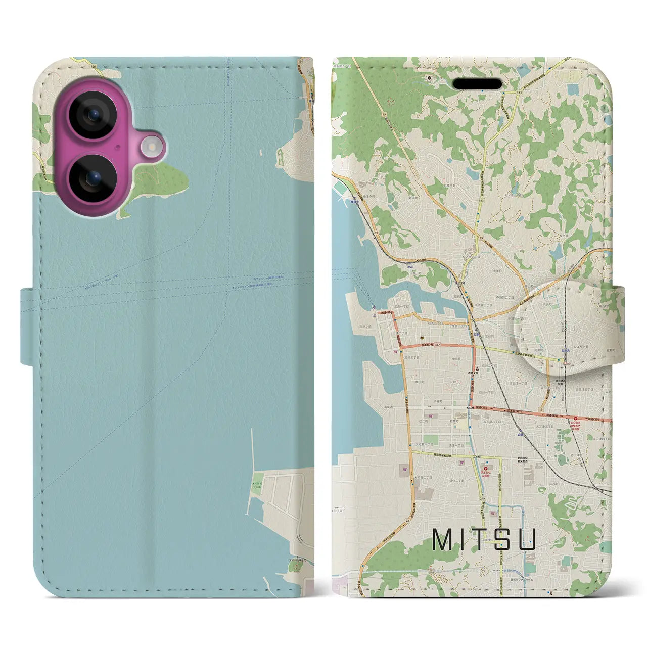 【三津(愛媛県)】地図柄iPhoneケース(手帳タイプ)