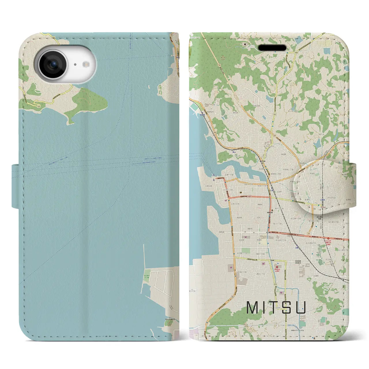 【三津(愛媛県)】地図柄iPhoneケース(手帳タイプ)