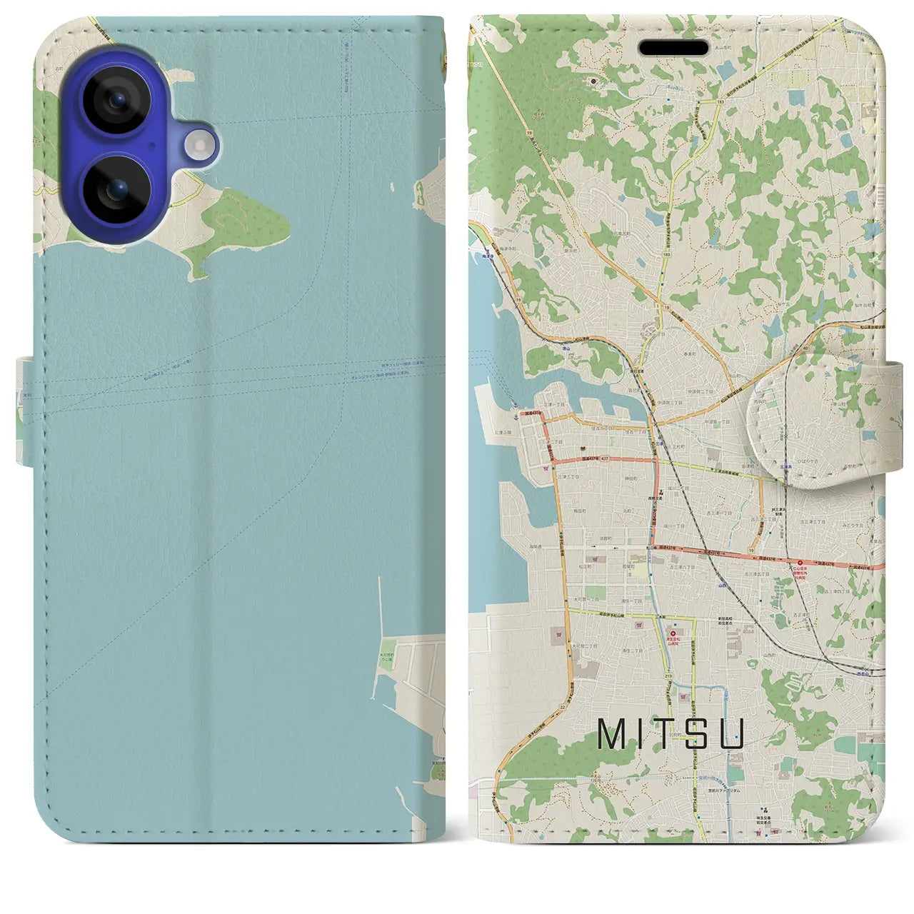 【三津(愛媛県)】地図柄iPhoneケース(手帳タイプ)