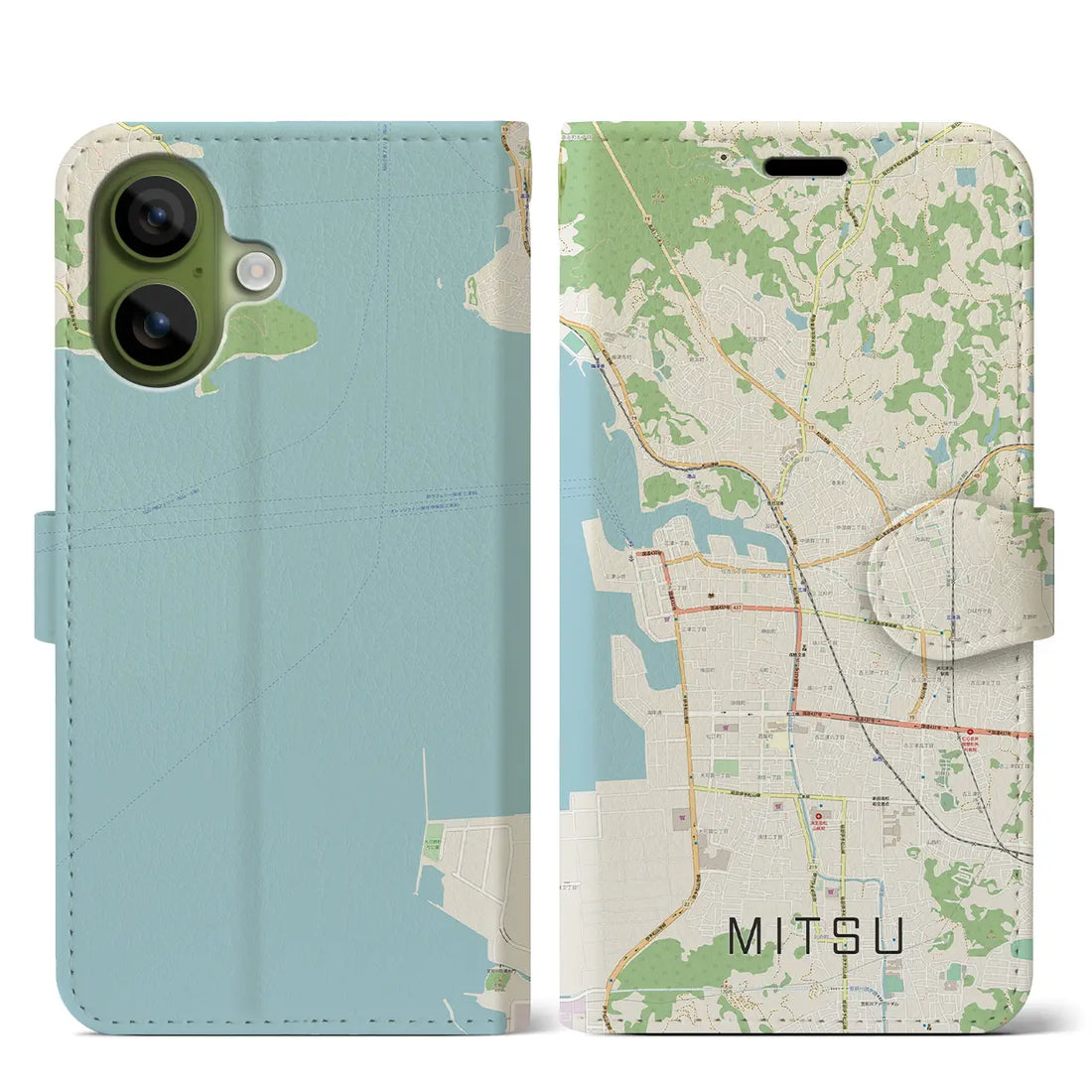 【三津(愛媛県)】地図柄iPhoneケース(手帳タイプ)ナチュラル・iPhone 17 Pro Max 用