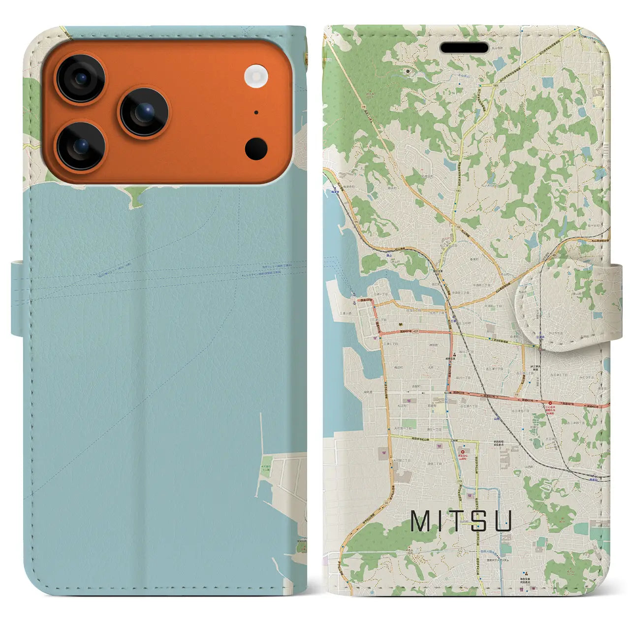 【三津(愛媛県)】地図柄iPhoneケース(手帳タイプ)モノトーン・iPhone 17 Pro Max 用