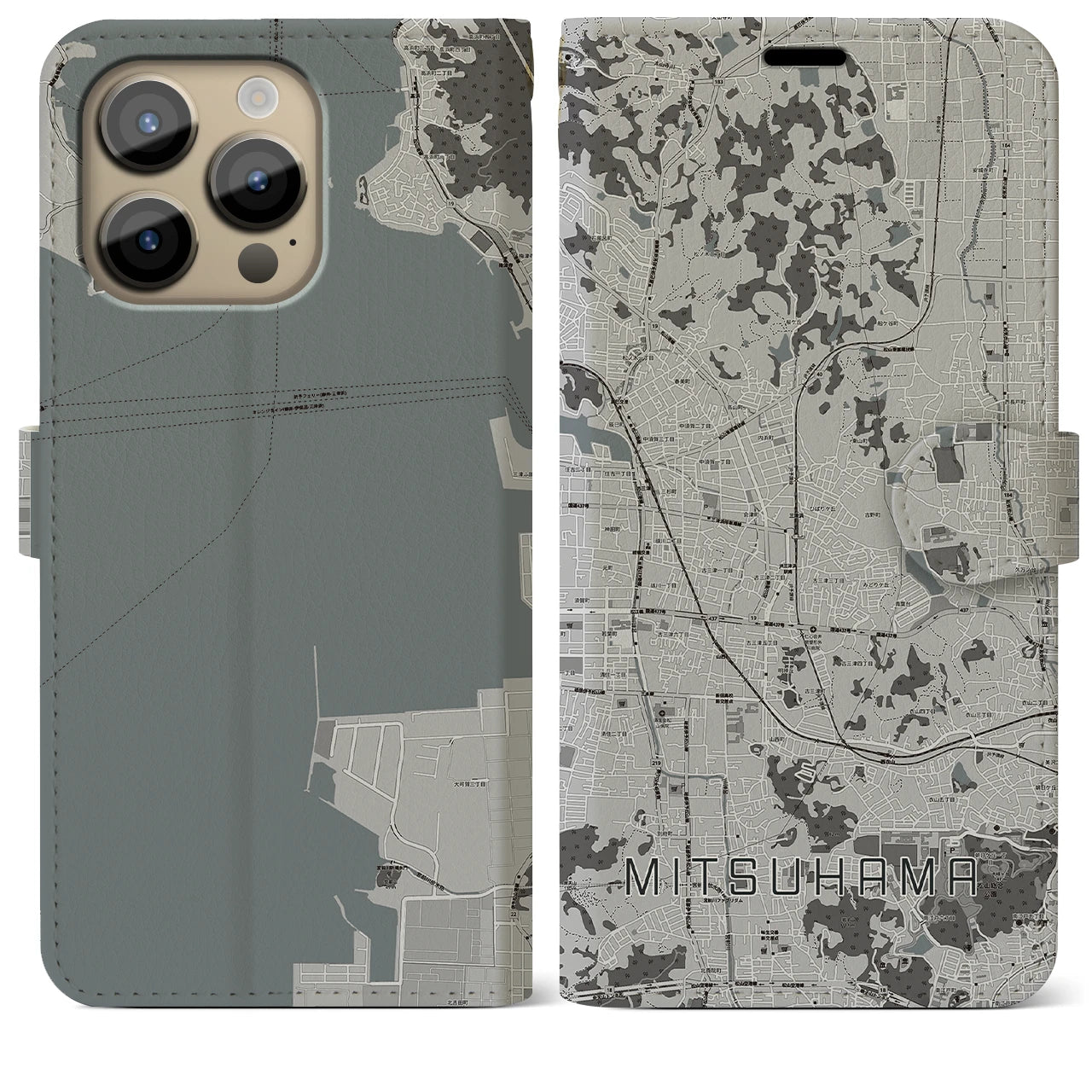 【三津浜(愛媛県)】地図柄iPhoneケース(手帳タイプ)