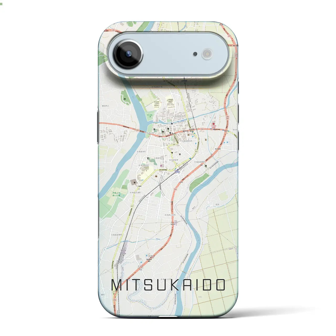 【水海道(茨城県)】地図柄iPhoneケース(バックカバータイプ)ブラック・iPhone 17 Pro Max 用
