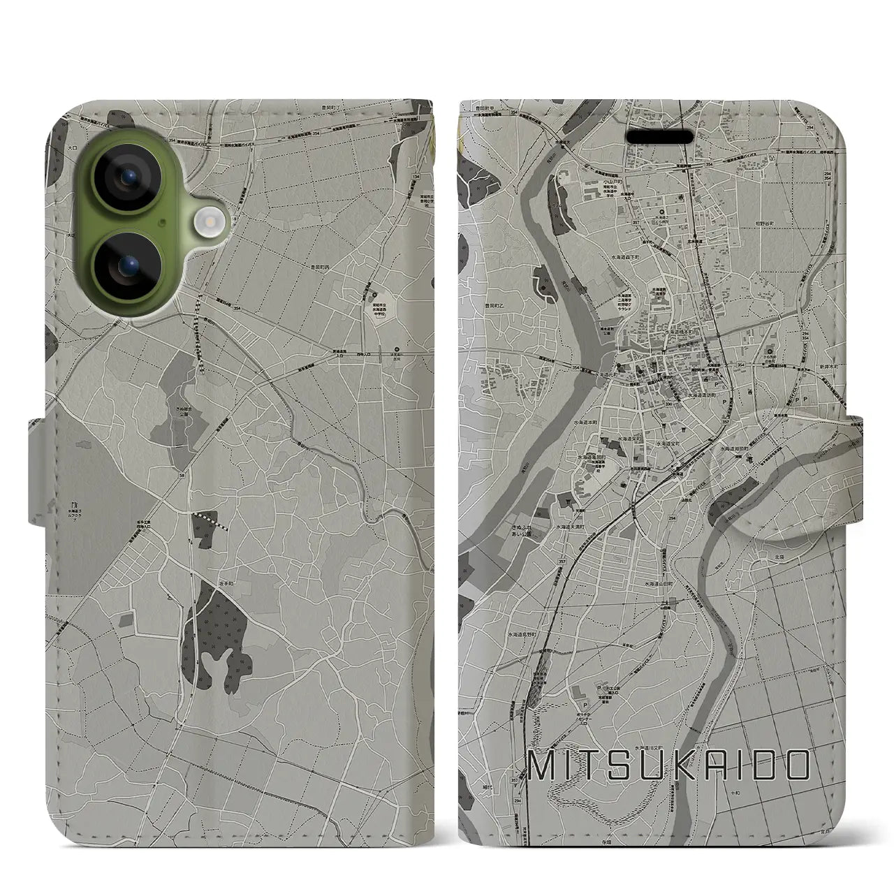 【水海道(茨城県)】地図柄iPhoneケース(手帳タイプ)