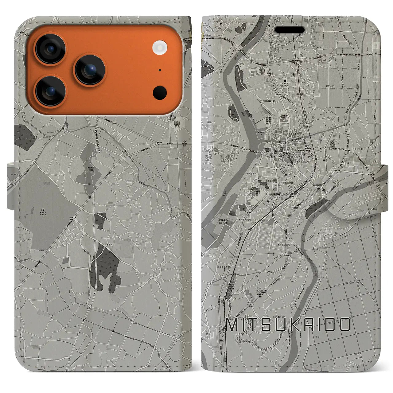 【水海道(茨城県)】地図柄iPhoneケース(手帳タイプ)