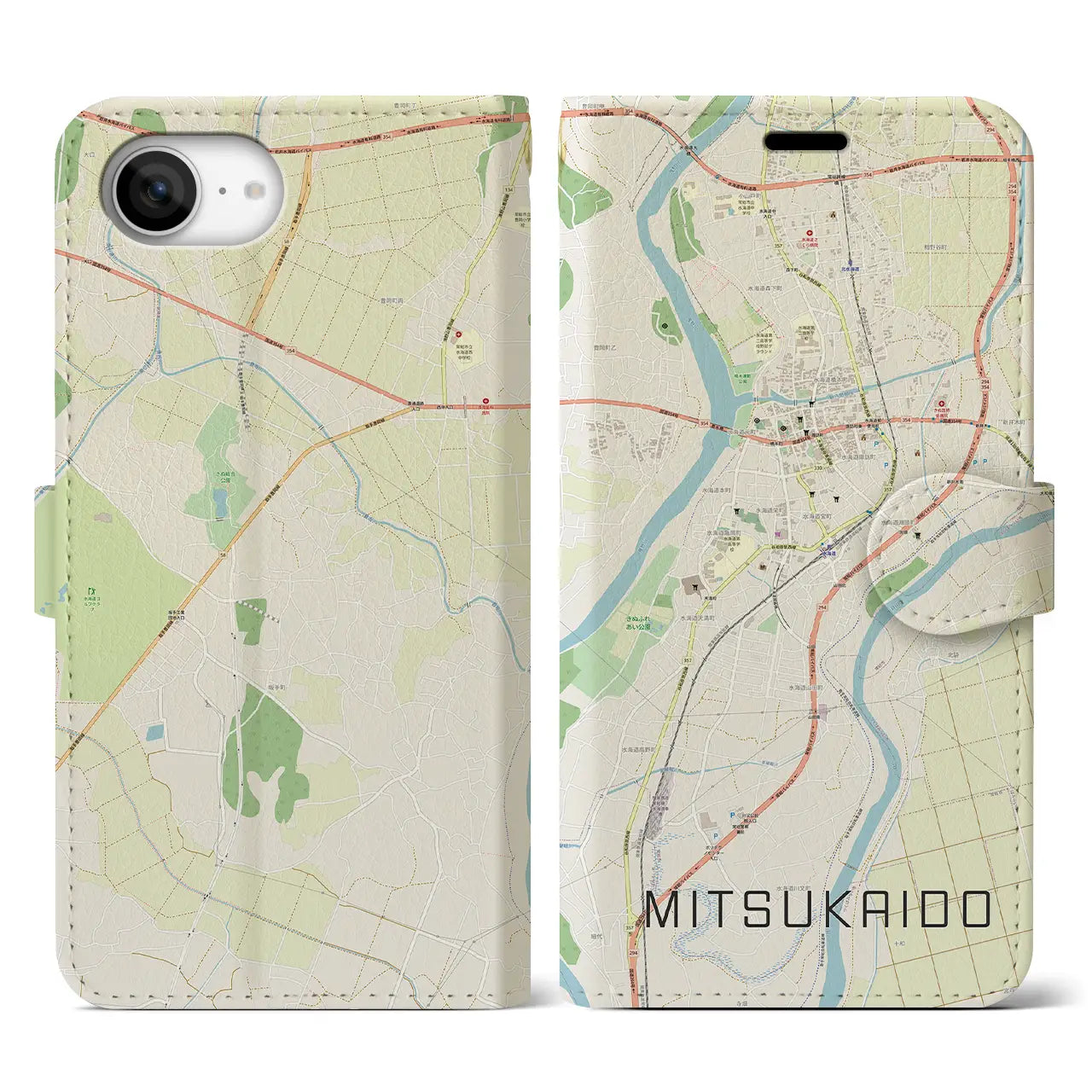 【水海道(茨城県)】地図柄iPhoneケース(手帳タイプ)