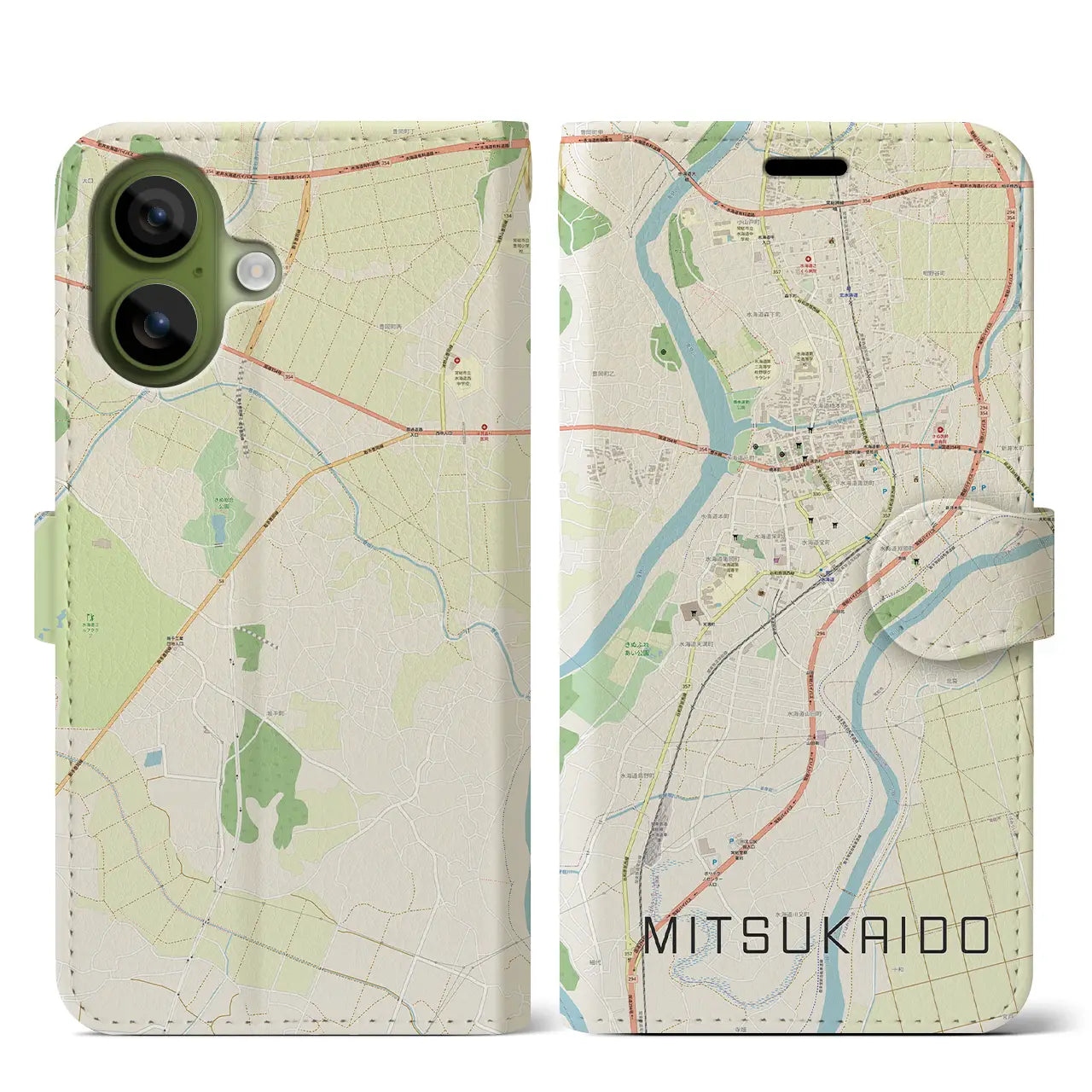 【水海道(茨城県)】地図柄iPhoneケース(手帳タイプ)