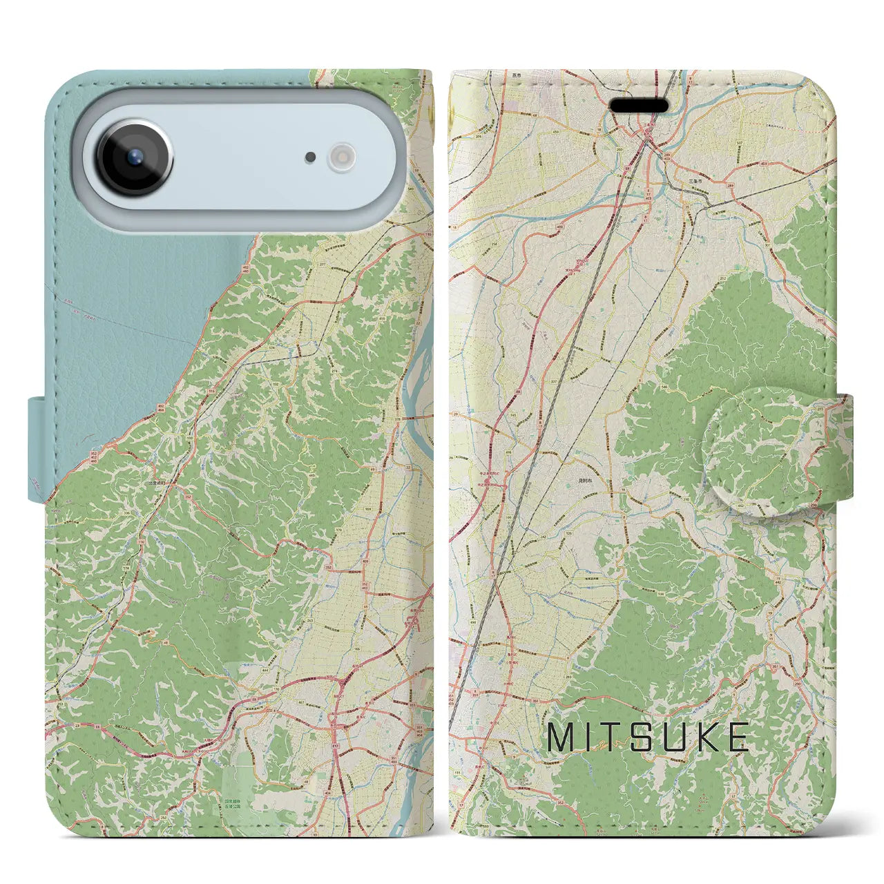 【見附(新潟県)】地図柄iPhoneケース(手帳タイプ)ナチュラル・iPhone 17 Pro Max 用
