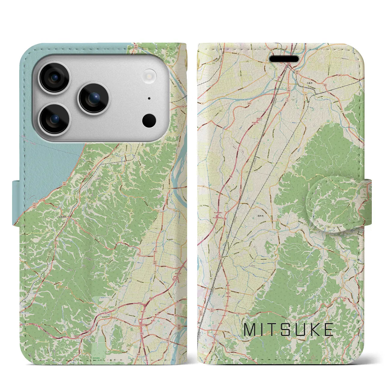【見附(新潟県)】地図柄iPhoneケース(手帳タイプ)モノトーン・iPhone 17 Pro Max 用