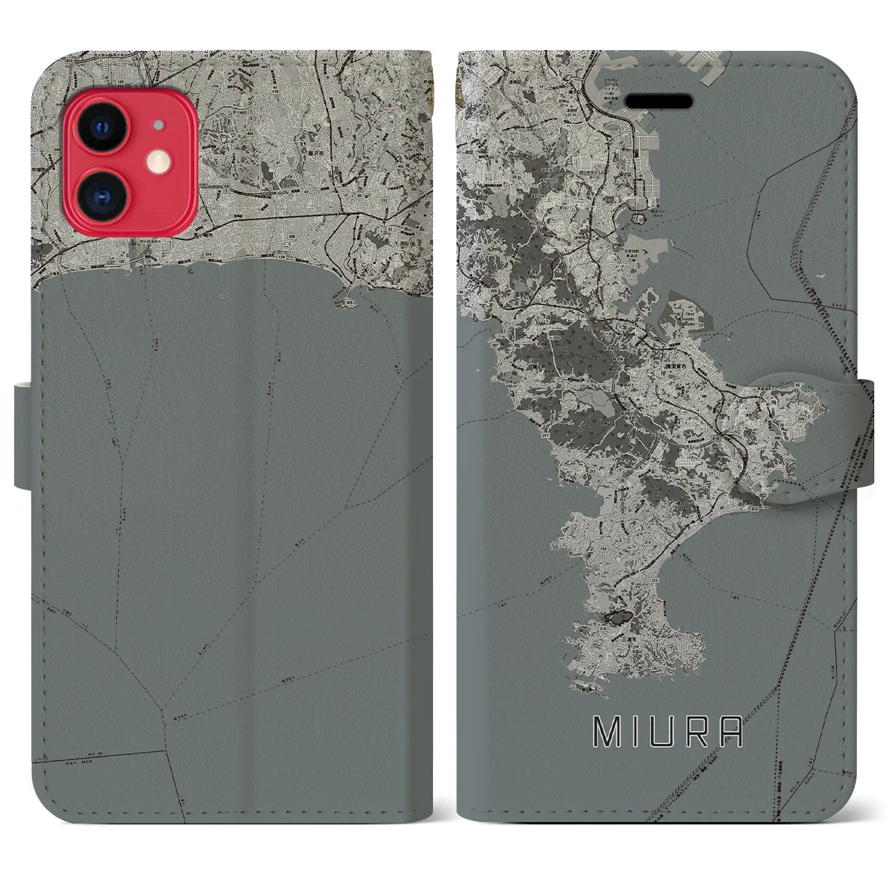 【三浦2(神奈川県)】地図柄iPhoneケース(手帳タイプ)モノトーン・iPhone 11 用