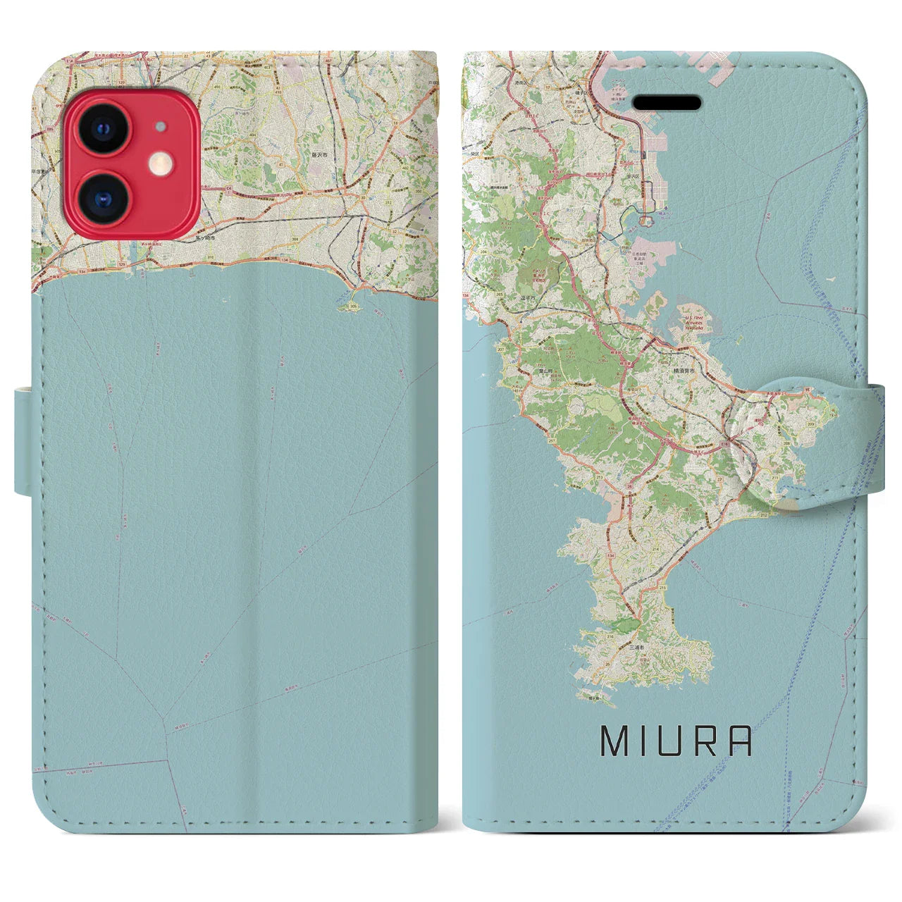 【三浦2(神奈川県)】地図柄iPhoneケース(手帳タイプ)ナチュラル・iPhone 11 用