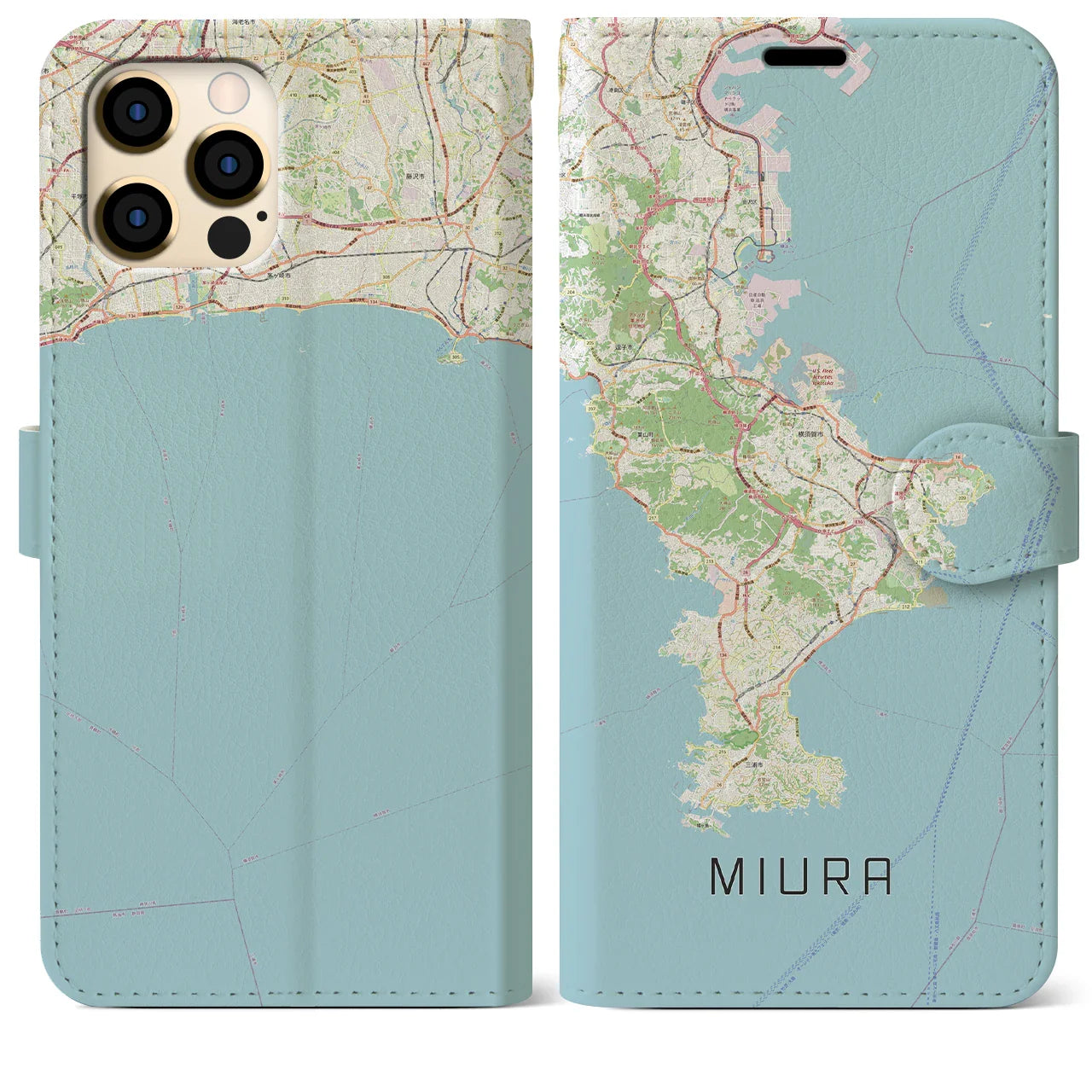 【三浦2(神奈川県)】地図柄iPhoneケース(手帳タイプ)ナチュラル・iPhone 12 Pro Max 用