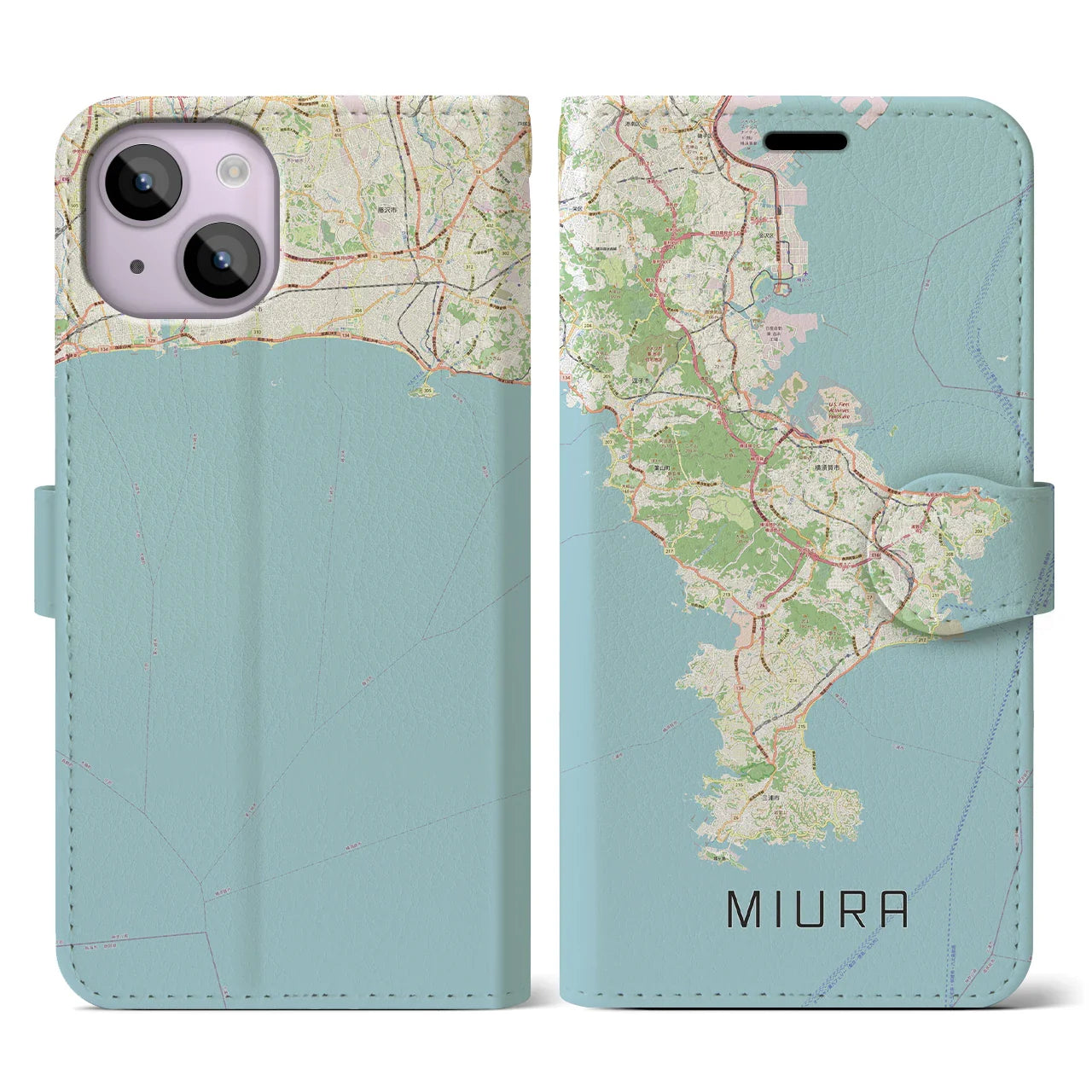 【三浦2(神奈川県)】地図柄iPhoneケース(手帳タイプ)ナチュラル・iPhone 14 用