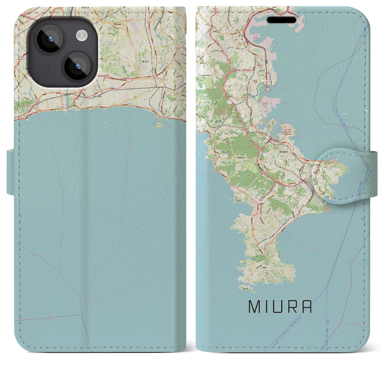 【三浦2(神奈川県)】地図柄iPhoneケース(手帳タイプ)ナチュラル・iPhone 14 Plus 用