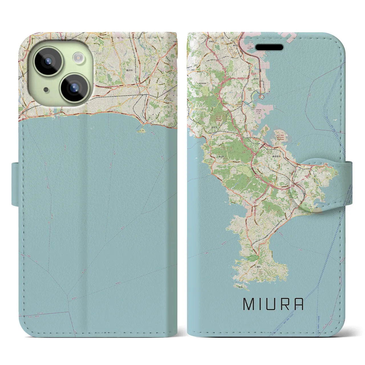 【三浦2(神奈川県)】地図柄iPhoneケース(手帳タイプ)ナチュラル・iPhone 15 用