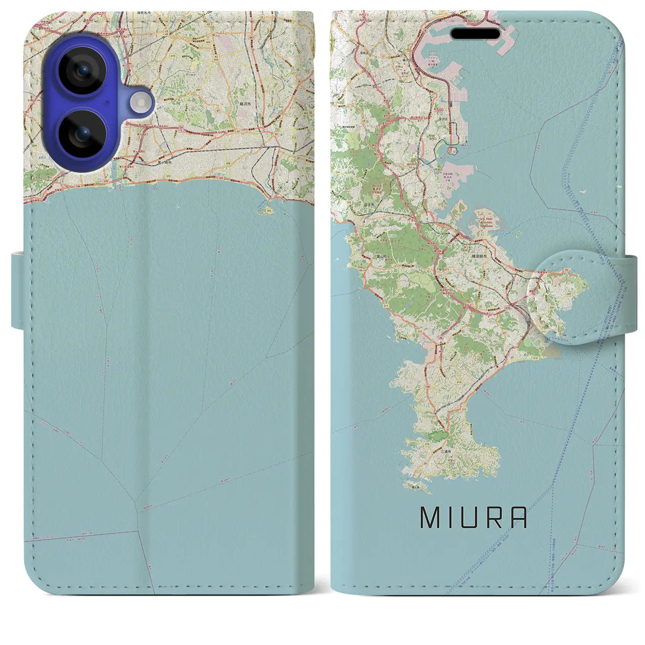 【三浦2(神奈川県)】地図柄iPhoneケース(手帳タイプ)ナチュラル・iPhone 16 Pro Max 用