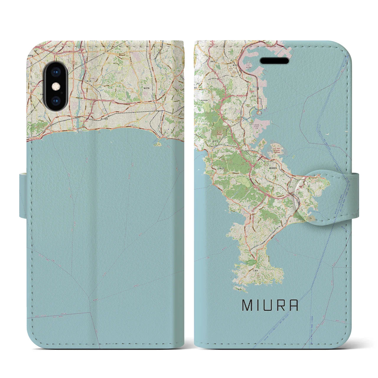 【三浦2(神奈川県)】地図柄iPhoneケース(手帳タイプ)ナチュラル・iPhone XS / X 用