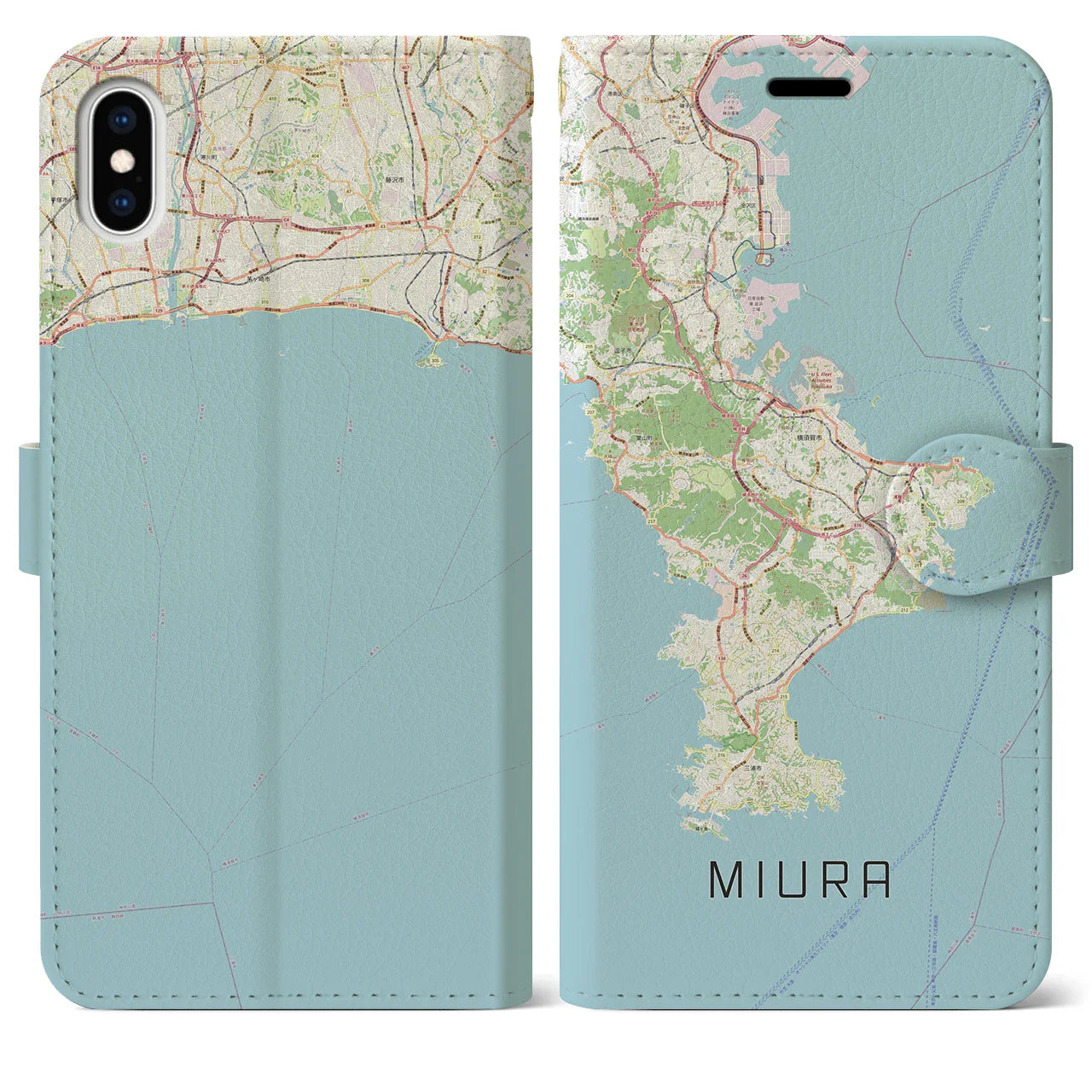 【三浦2(神奈川県)】地図柄iPhoneケース(手帳タイプ)ナチュラル・iPhone XS Max 用