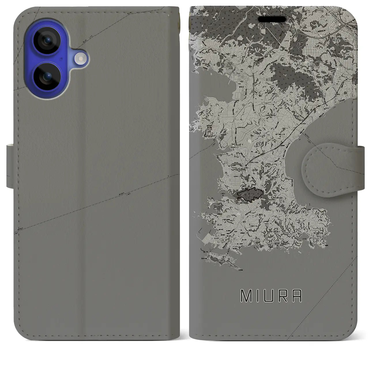 【三浦(神奈川県)】地図柄iPhoneケース(手帳タイプ)モノトーン・iPhone 16 Pro Max 用