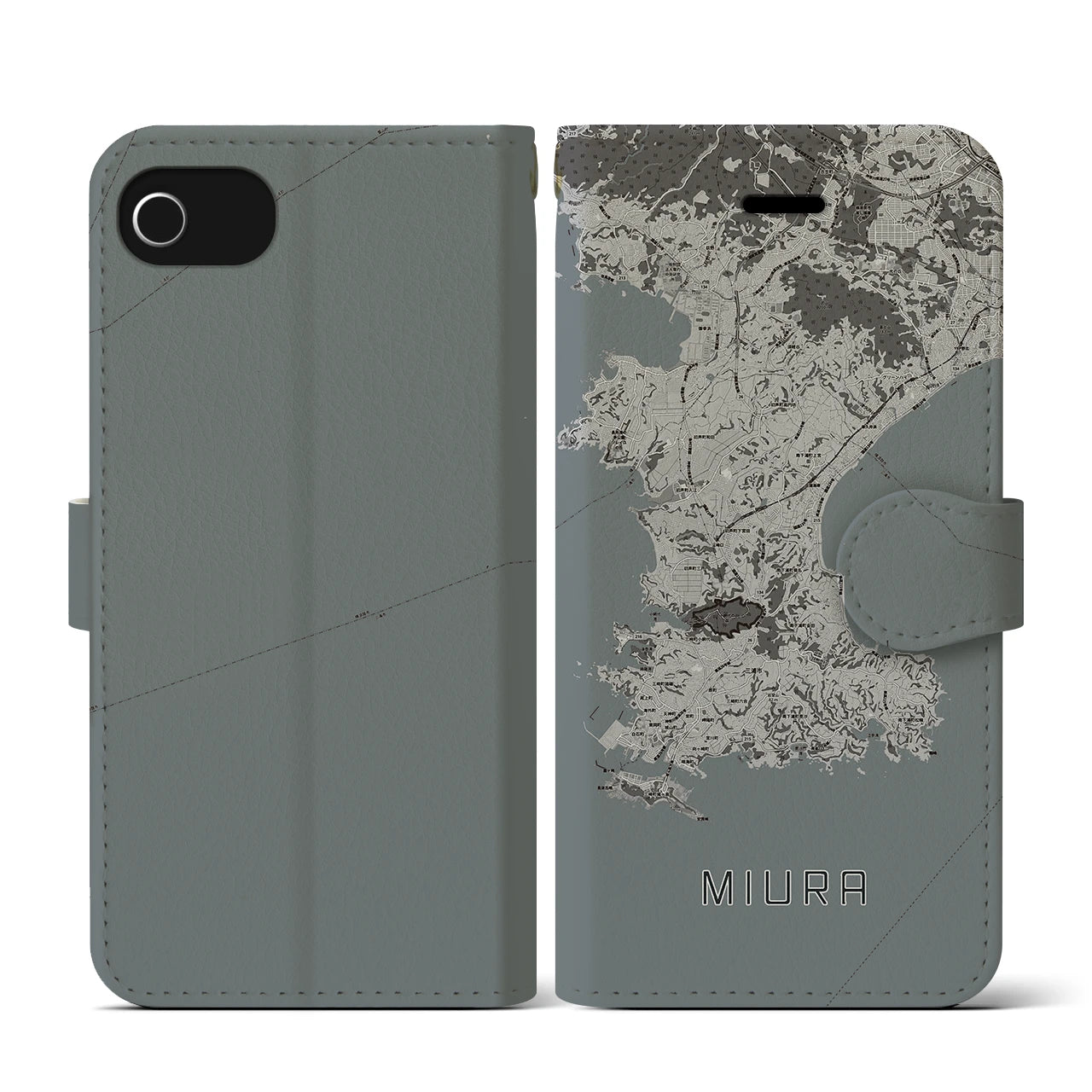 【三浦(神奈川県)】地図柄iPhoneケース(手帳タイプ)モノトーン・iPhone SE(第3 / 第2世代) / 8 / 7 / 6s / 6 用