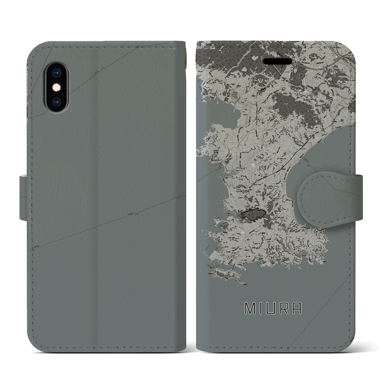 【三浦(神奈川県)】地図柄iPhoneケース(手帳タイプ)モノトーン・iPhone XS / X 用