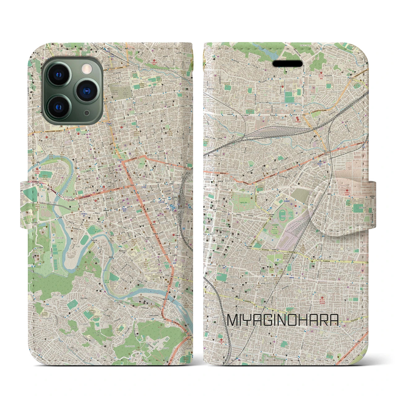 【宮城野原(宮城県)】地図柄iPhoneケース(手帳タイプ)ナチュラル・iPhone 11 Pro 用
