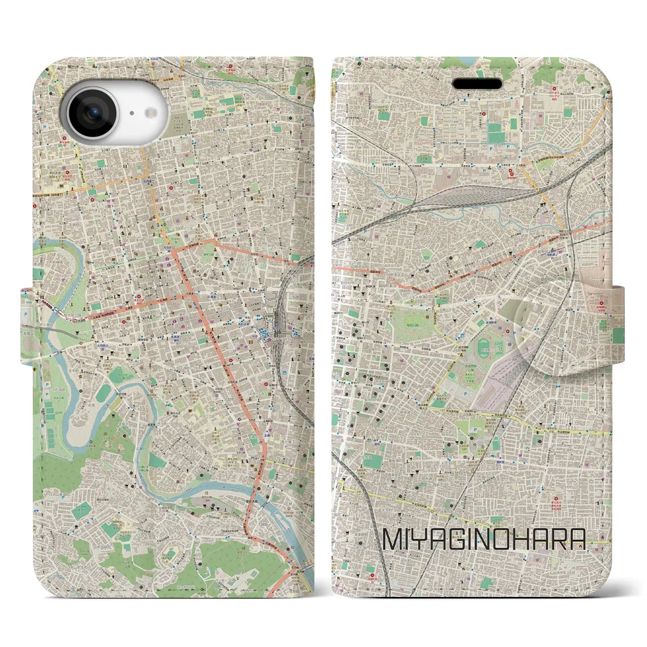 【宮城野原(宮城県)】地図柄iPhoneケース(手帳タイプ)