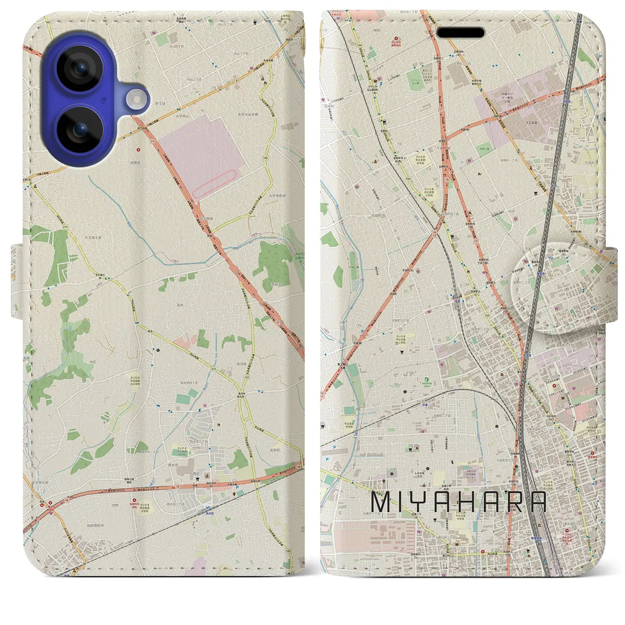 【宮原(埼玉県)】地図柄iPhoneケース(手帳タイプ)ナチュラル・iPhone 16 Pro Max 用