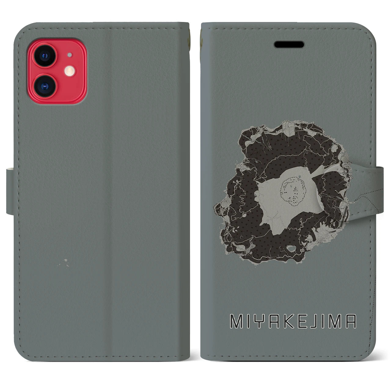 【三宅島(東京都)】地図柄iPhoneケース(手帳タイプ)モノトーン・iPhone 11 用