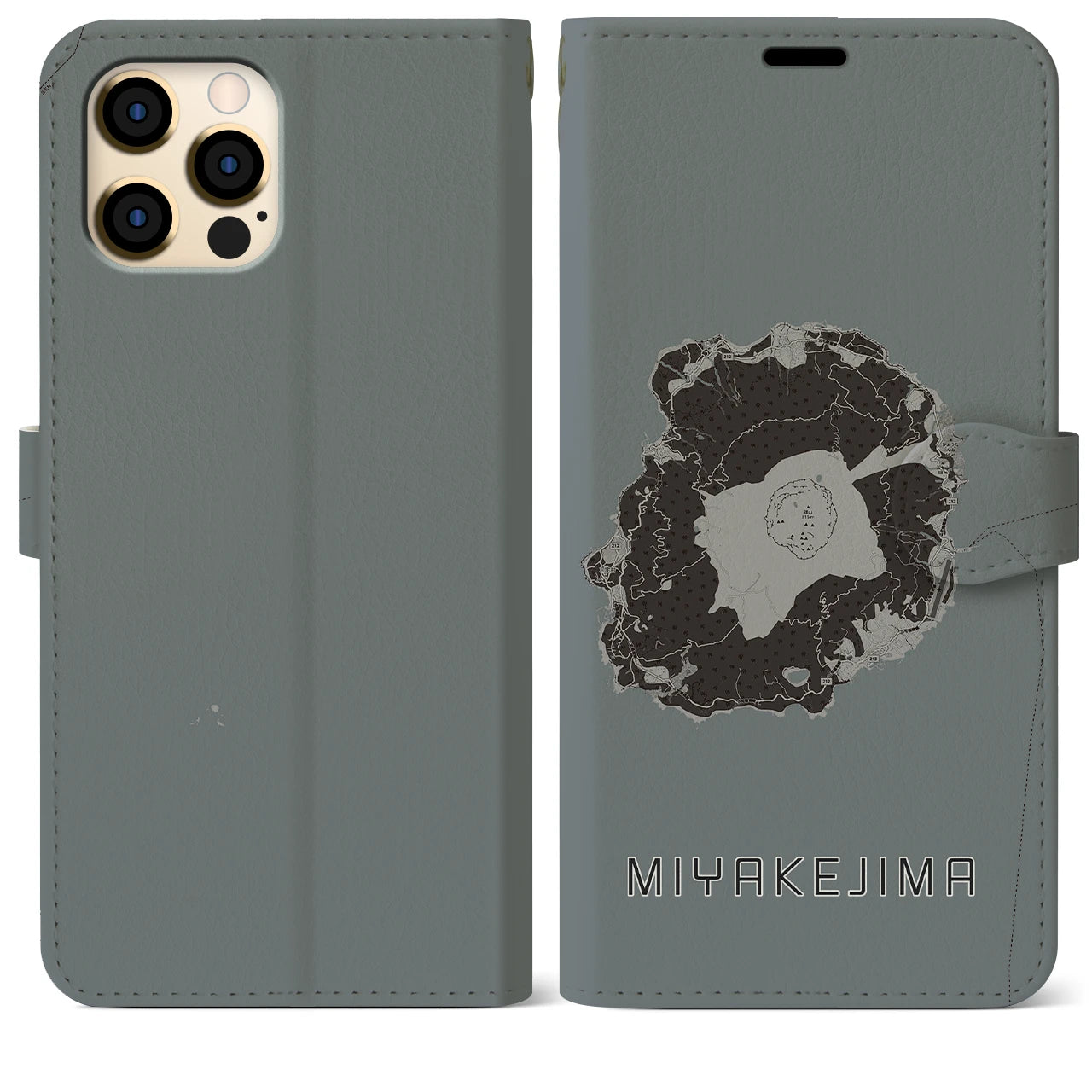 【三宅島(東京都)】地図柄iPhoneケース(手帳タイプ)モノトーン・iPhone 12 Pro Max 用