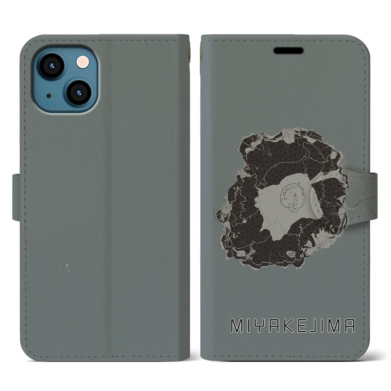 【三宅島(東京都)】地図柄iPhoneケース(手帳タイプ)モノトーン・iPhone 13 用