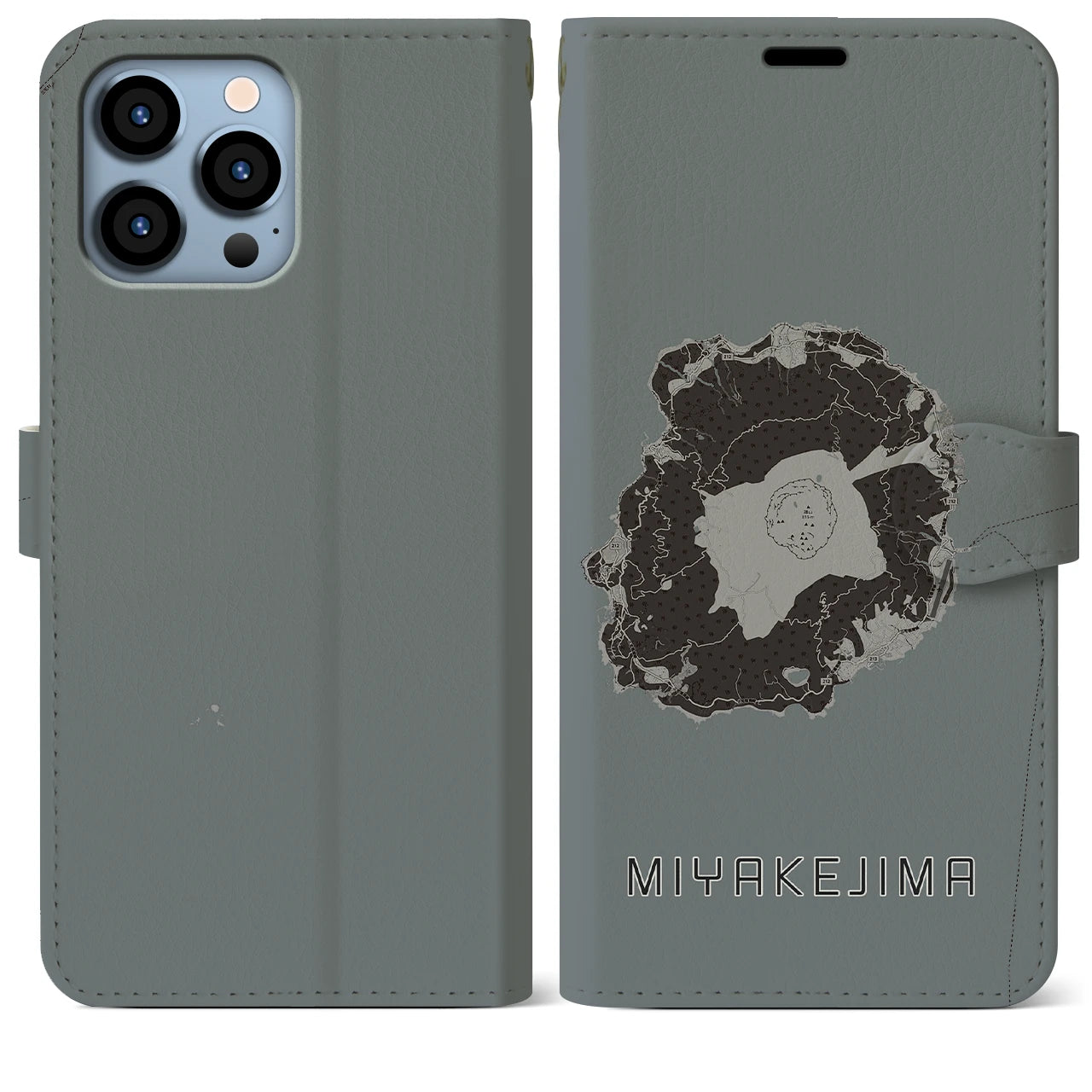 【三宅島(東京都)】地図柄iPhoneケース(手帳タイプ)モノトーン・iPhone 13 Pro Max 用